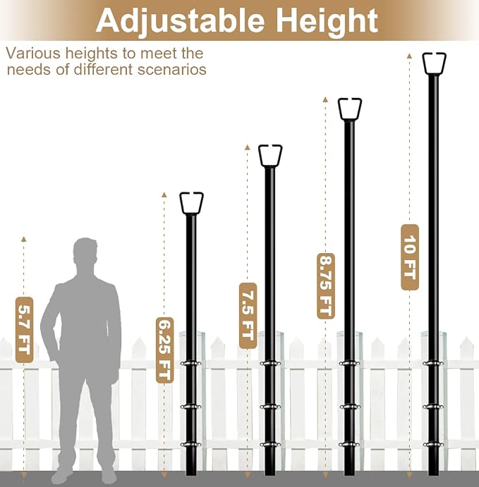 Queension 10FT Deck String Light Poles for Outdoor String Lights, 1pcs | for Garden, Backyard, Patio Lighting Stand for Parties, Bistro & Weddings