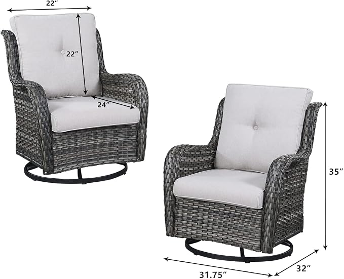 HUMMUH Outdoor Swivel Rocker Wicker Patio Chairs High Back PE Rattan Glider Chairs 4PCS Patio Furniture Set(Grey,Beige)