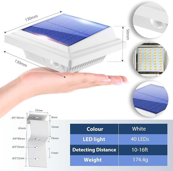 Gutter Lights, 40 LED Solar Patio Decor Lights, Deck & Fence Lights for Wall, Backyard, Porch, Patio, Pool, Steps, Yard, Garden, Pathway (4Pack White, Cool White Light)