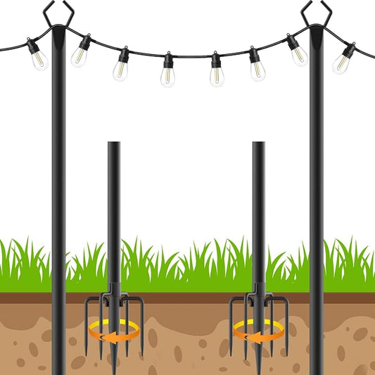 2 Pack 10 FT String Light Poles,Metal with Fork Lights Poles for Outdoor String Light, Rustproof Heavy Duty for Outside Garden,Patio,Wedding,Backyard,Deck,Party