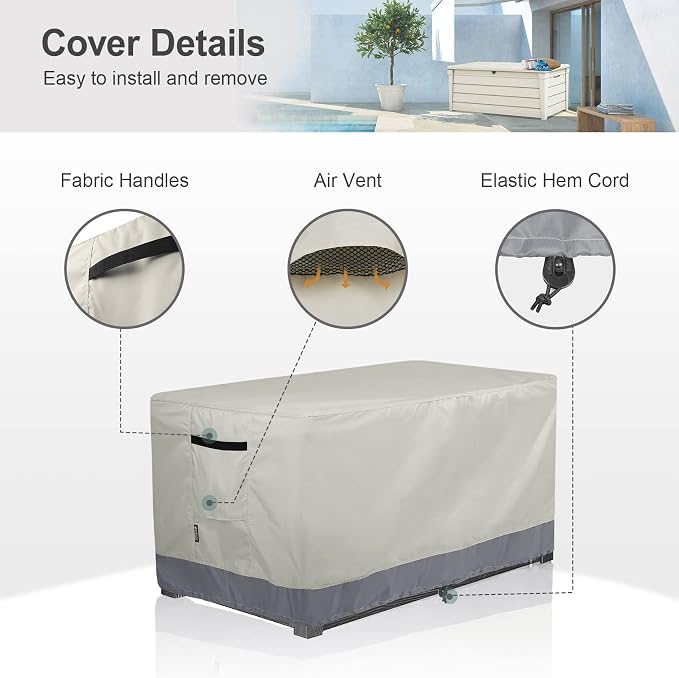 Patio Deck Box Cover Waterproof Outdoor Rectangular Storage Bench Cover 46L x 22W x 24H inch