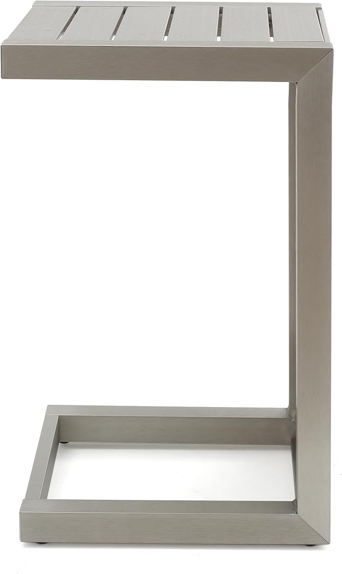 Christopher Knight Home Cape Coral Outdoor Aluminum Club Chairs with Side Table, Khaki / Silver