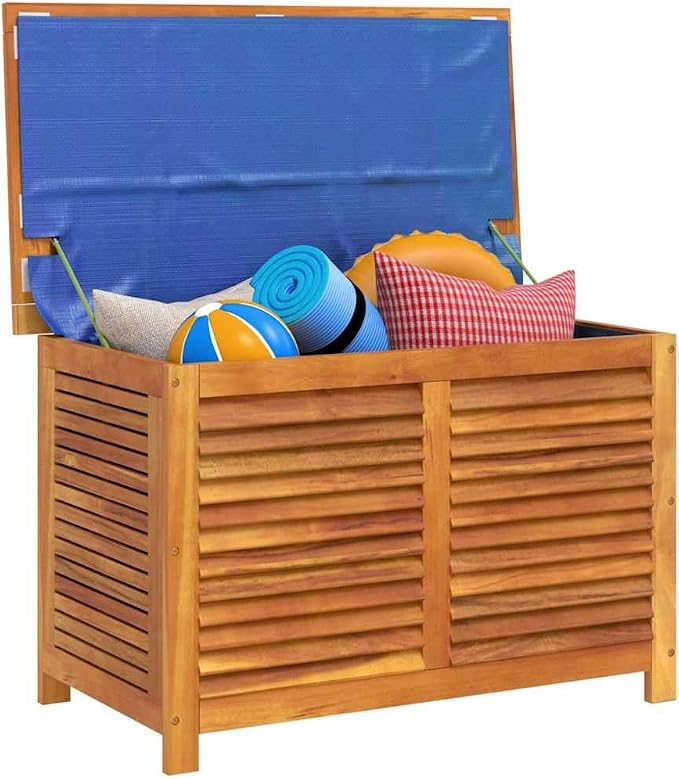 Solid Acacia Wood Outdoor Storage Box Rectangular Brown Garden Deck Patio Furniture Storage