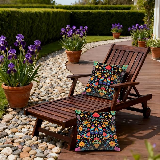 16x16 Inch Outdoor Pillow Covers Set of 2 Waterproof Throw Pillow Covers Decorative Couch Cushion Covers Mexican Birds Flower Square Pillowcases Protectors for Patio Garden Sofa