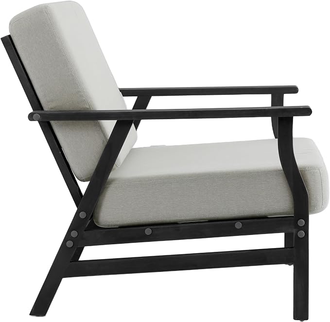 3 Piece Wood Patio Chair Outdoor Bistro Set, Outdoor Armchair All Weather Patio Sofa Furniture Backyard Conversation Sets with Dark Wooden Side Table, Light Camel