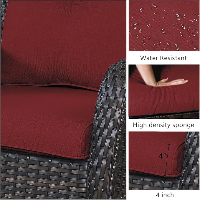 HUMMUH 5 Piece Outdoor Patio Furniture Set Wicker Conversation Bistro Set Swivel Rocking Chairs with Side Table and Ottomans for Backyard, Porch, Balcony