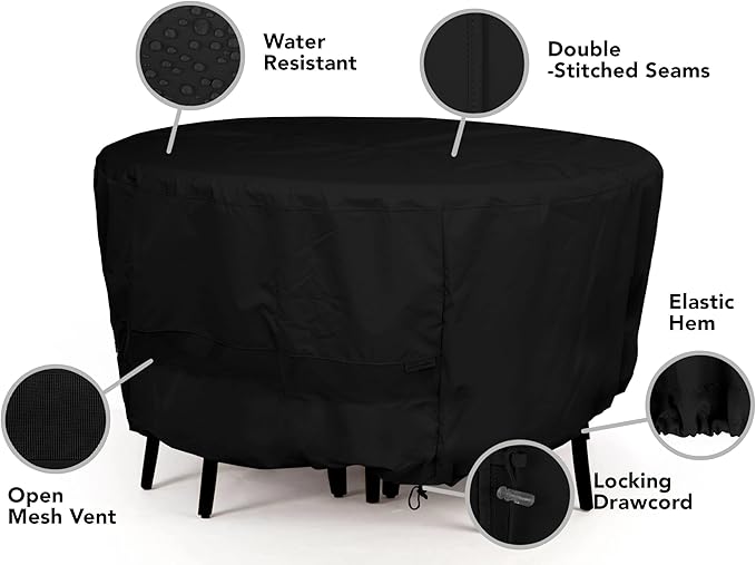 Covermates Elite Outdoor Round Dining Table Cover – All-Weather Water-Resistant Polyester, Mesh Ventilation, Adjustable Drawcord & Buckle Straps for Patio Furniture, 30DIAMETER x 25H, Black