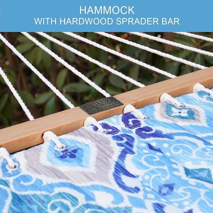 Lazy Daze Hammocks 12FT Quilted Fabric Hammock with Soft Pillow, Double 2 Person Tree Hammock with Spreader Bar for Outdoor Outside Patio Garden Yard Pool Beach, 450lbs Capacity