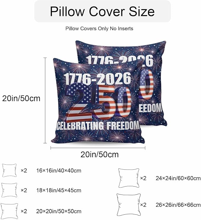 250 Anniversary USA Flag Outdoor Pillow Covers 16x16 Inch Throw Pillow Covers Set of 2 Waterproof Decorative Pillow Cases Blue American Flag 250 Fireworks Cushion Covers for Patio Furniture Garden