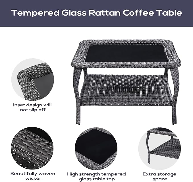 Belord Patio Furniture Set 6 Seats, Outdoor Swivel Rocker Patio Chairs, Oversized Outdoor Sectional Couch, Two 3-Seater Sofas with Coffee Table, Ideal for Porch, Deck, Gray Wicker/Gray