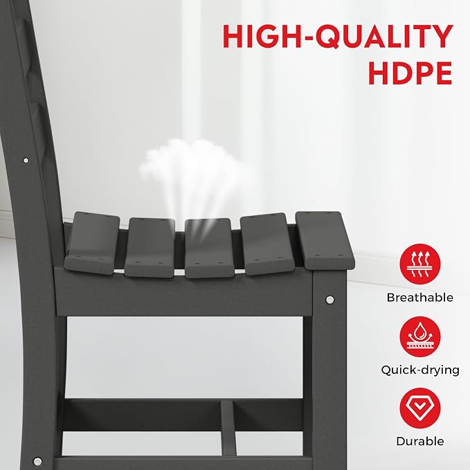 Costaelm Outdoor Dining Chair, Armless Patio Adirondack Chair, HDPE Poly Lumber, Waterproof Indoor/Outdoor Restaurant Bistro Dining Chair for Outside Porch Backyard Garden, Gray