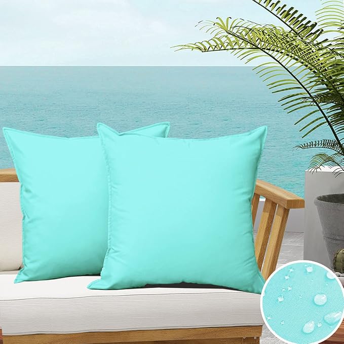 Pack of 2 Outdoor Waterproof Throw Pillow Covers Durable Vibrant Decorative Outdoor Pillows Cushion Case Pillow Shell for Patio Couch, Tent, Sunbrella (20x20 Inches, Light Blue)