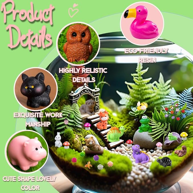 130pcs Mini Tiny Resin Animals for Fairy Garden Decor, Miniature Landscape, Dollhouse Accessories, Crafts Projects, Easter Scatter, DIY Terrarium(130 Styles)