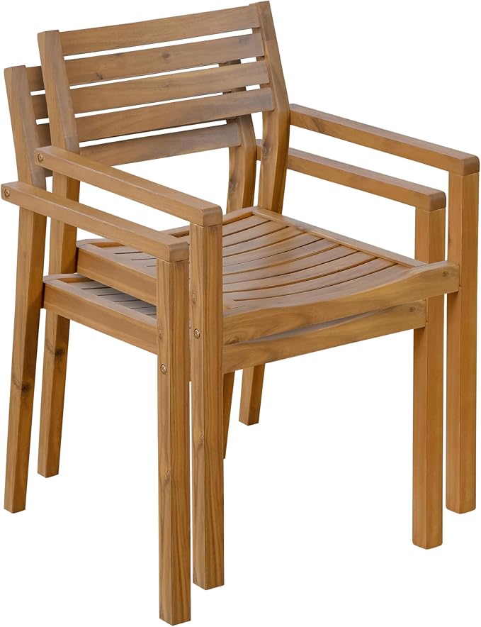 5-Piece Outdoor Patio Dining Set, All-Weather Acacia Wood 47.2" Round Dining Table with 4 Armchairs and Slatted Design for Backyard, Balcony, Garden, Poolside (Natural-4.11)