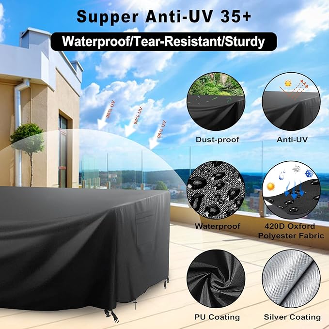 Outdoor Furniture Covers for Patio Furniture, Table Cover 90"L X 60"W X 28"H Patio Covers for Outdoor Furniture 420D Oxford Anti-UV Waterproof, Windproof for Patio, Lawn and Garden