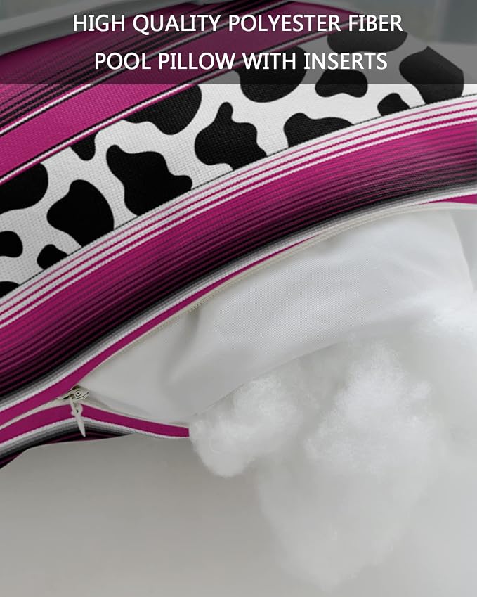 Outdoor Pillows Covers with Inserts Mexico Cow Grain Rose Red Waterproof Recliner Pillow with Adjustable Strap Throw Pillows for Patio Furniture Pool Lounge Chair, 11x16 inch, 2PCS