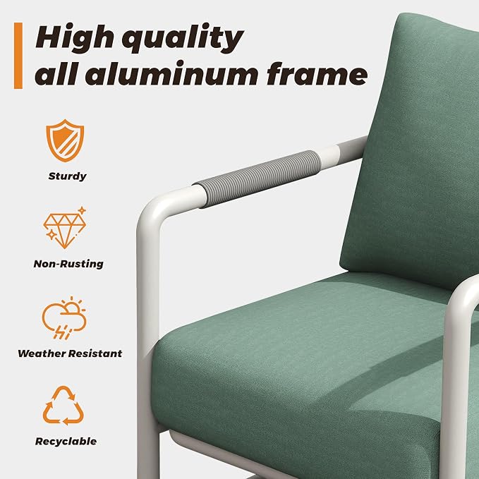Outdoor Aluminum Patio Furniture Set with with 6.5" Thick Cushions,3-Piece Outdoor Sectional Conversation Set with 2 Ottomans, All-Weather Patio Set for Backyard & Deck，White