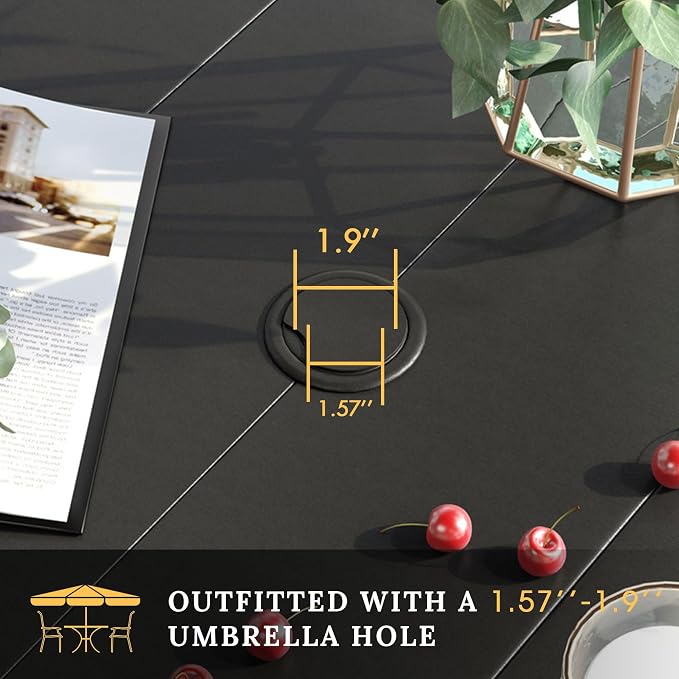 VICLLAX Outdoor Table and Chairs Set of 6, 7 Pieces Metal Patio Dining Set-63 Rectangle Dining Table and 6 Swivel Chairs for Deck, Lawn and Garden, Black Table and Mixed Brown Chairs