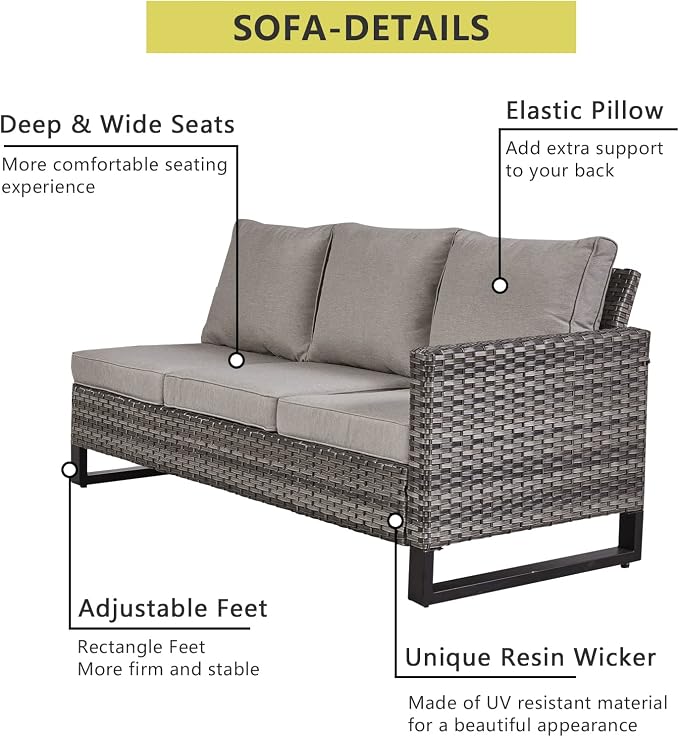 HUMMUH 9 Piece Patio Furniture Set,Outdoor Sectional Sofa Couch & Swivel Rocker Chairs,Propane Firepit with Hidden Fuel Tank,Outdoor Conversation Set for Porch,Garden,Backyard