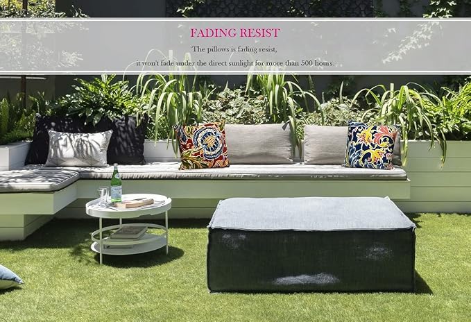 Pack of 2 Outdoor Waterproof Decorative Throw Pillows with Inserts for Patio Furniture, 18x18 Inch Square Fade Resistant Patio Garden Cushions for Couch Bed Sofa, Jacobean Red
