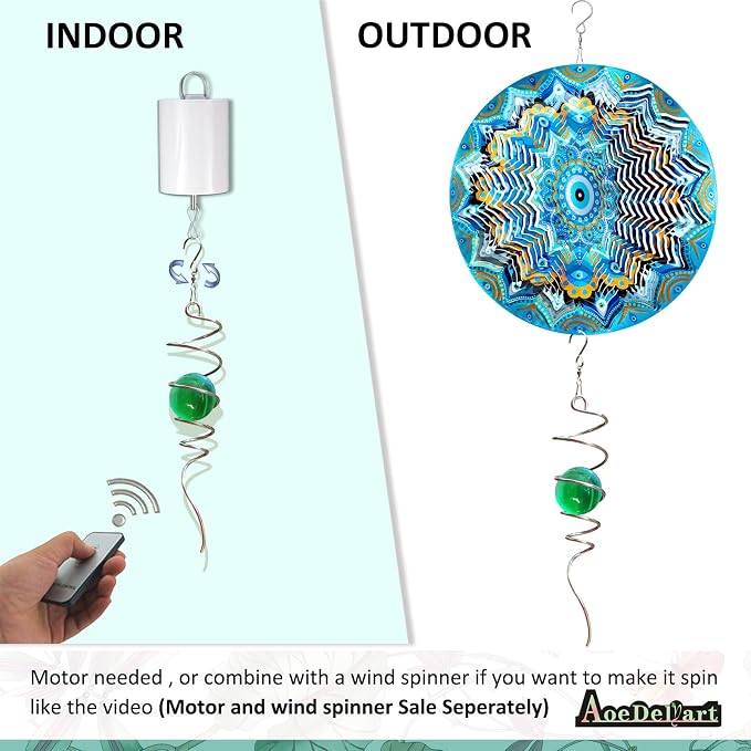 Aoedelyart Wind Spinner Tail Gazing Ball Spiral Decorative Wind Spinners Sun Catcher 11inch Tail and 2 inch Glass Orb. Indoor Outdoor Garden Decoration Wind Spinner Stabilizer -13 inch Height (Green)