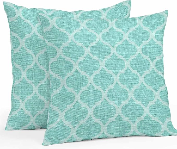 Turquoise Moroccan Outdoor Pillow Covers 18x18 Inch Throw Pillow Covers Set of 2 Waterproof Decorative Pillow Cases Morocco Boho Ethnic Abstract Geometric Cushion Covers for Patio Furniture Garden