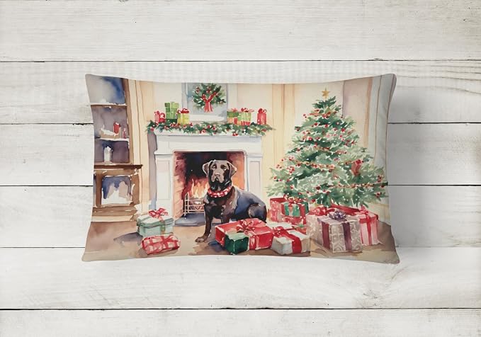 Caroline's Treasures DAC2696PW1216 Labrador Retriever Cozy Christmas Throw Pillow Machine Washable, Indoor Outdoor Decorative Pillow for Couch, Bed or Patio, 12HX16W