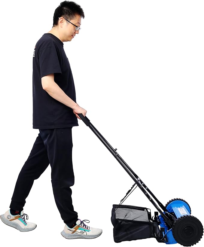 Ochine 14-Inch 5-Blade Push Reel Lawn Mower, Cordless Manual Reel Lawn Mower Walk-Behind Steel Lawn Mowers for Farms, Parks, Yards and Courts