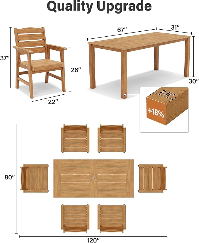 YEFU Patio Dining Sets 12-Piece: All-Weather Outdoor Table and Chairs with Umbrella Hole - Easy Assembly Patio Dining Set for 10 Modern HIPS Furniture with Aluminum Frame for Family with Deck Teak