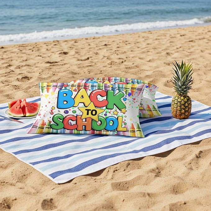 Outdoor Waterproof Pillow Covers for Patio Back to School Decorative Throw Pillow Cover Colorful Crayon School Season Pillowcases Set of 2 Cushion Case for Sofa Couch Chair 12x20 Inch