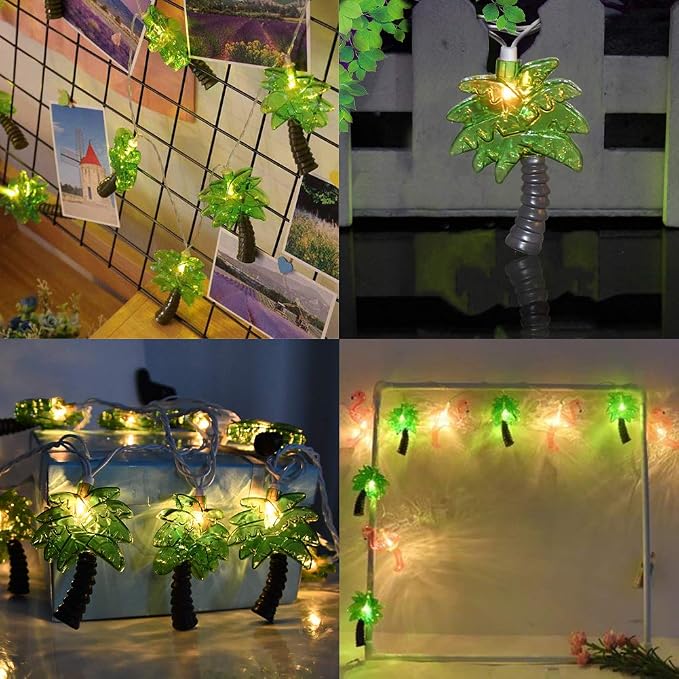 Palm Tree String Lights, Summer Patio String Lights with 10 Palm Tree Light | 8.5Ft Plug in Indoor Fairy Lights for Outdoor Indoor Beach Tropical Party Bedroom Birthday Decor, White Wire