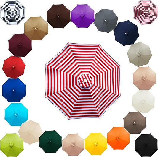 Patio Umbrella Cover Canopy Replacement Top for 8 Ribs, Fade Resistant Outdoor Table Market Umbrella Canopy Cloth for Garden/Deck/Backyard/Pool
