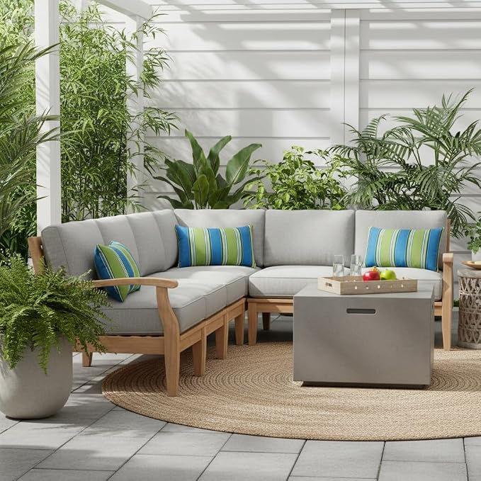 Set of 2 Outdoor Throw Pillows 19 x 12 Inch – Reversible Rectangle Patio Accent Pillows – Weather-Resistant Polyester Fabric – Eco-Friendly Recycled Polyfiber Fill – Cayman Stripe