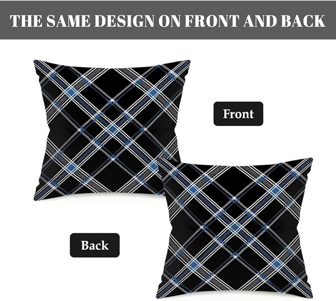 16x16 Inch Outdoor Pillow Covers Set of 2 Waterproof Throw Pillow Covers Decorative Couch Cushion Covers Black Checkered Grey Square Pillowcases Protectors for Patio Garden Sofa