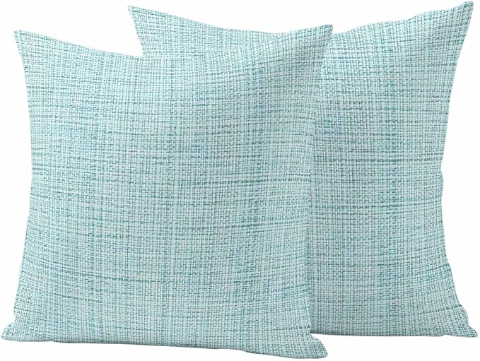 Outdoor Waterproof Throw Pillow Covers Set of 2 Teal Linen Texture Pillowcases 24x24 Inches Solid Color Decorative Pillows Cushion Case Patio Pillows for Couch Bed Chair Garden