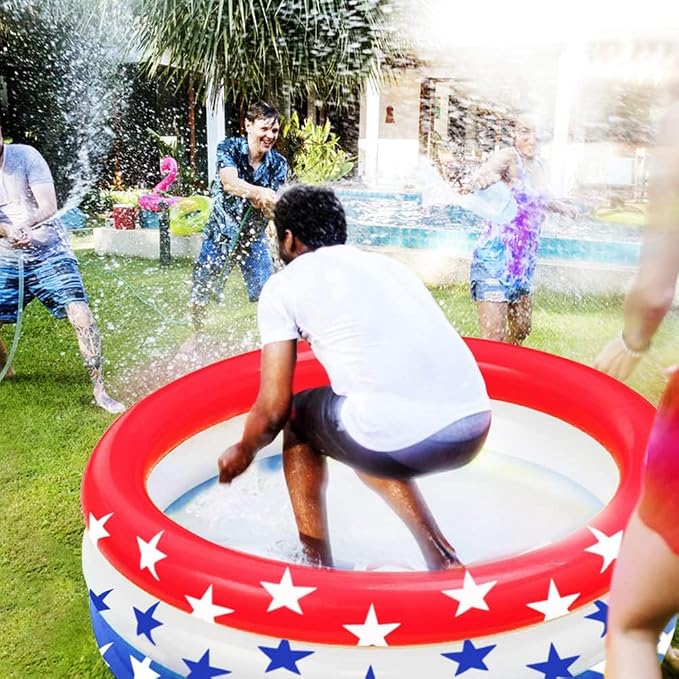 47.5" X 12" Inflatable Kiddie Pool, 2PACK American Flag Swimming Pool, 3 Ring Summer Swimming Pools for Toddler Kids Outdoor Garden Backyard Water Party, Age 3+