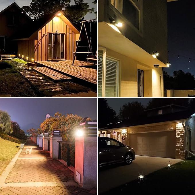 Solar Flood Lights Outdoor Dusk to Dawn Solar Light 4400mAh Waterproof LED 3000K Warm White Wall Mount with Detachable Panel for Outside, Patio