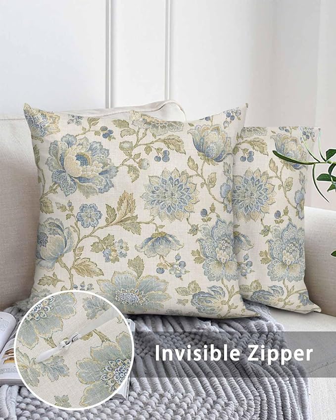 Outdoor Waterproof Throw Pillows 16x16in, Pastoral Blossom Flower Leaf Patio Pillows Pack of 2,Decorative Pillow Covers with Insert,Pillow Cushion Case Farmhouse Floral Vintage Linen