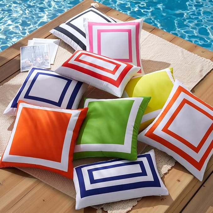 JOJOGOGO 18x18 Apple Green Frame Outdoor Throw Pillow Covers Waterproof and Sunproof Set of 2, White and Green Outdoor Decorative Throw Pillows for Patio Furniture and Porch Decor(Without Inserts)