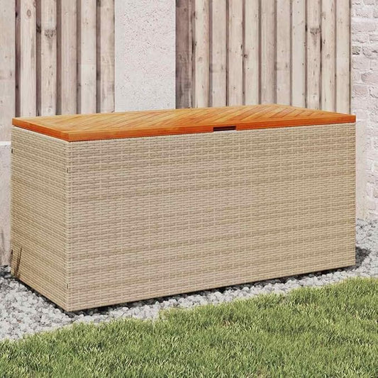 Modern Beige Garden Storage Box 43.3 in Outdoor Deck Box with Acacia Trim, UV Safe Cushion Chest for Patio, Balcony & Sunroom, 19.7 x 21.3 in, 30 lbs, Tool & Blanket Organizer