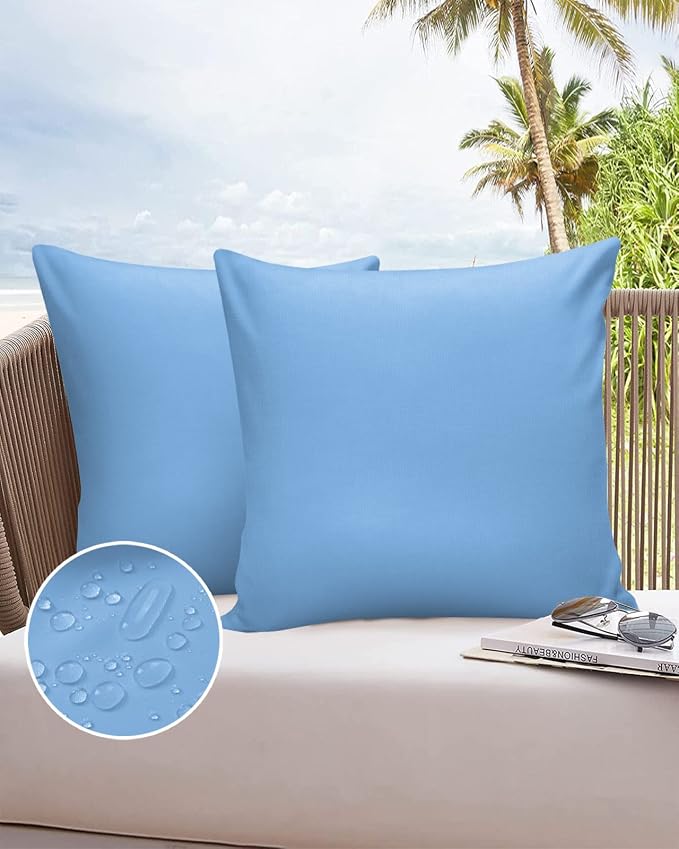 Outdoor Waterproof Throw Pillow Covers Set of 2 SkyBlue Pattern Pillowcases 18x18 Inches Pure Colour Patio Decorative Pillows Cushion Case Patio Pillows for Couch Bed Chair Garden