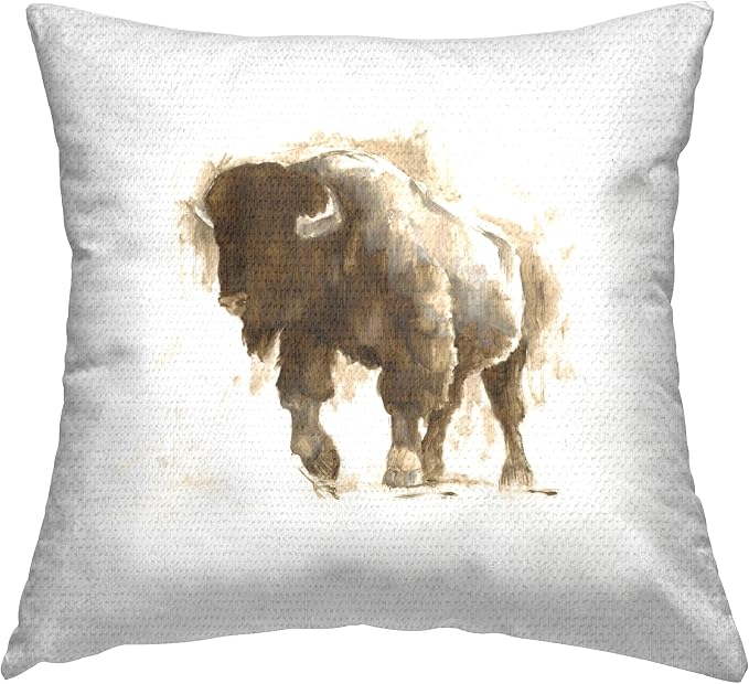 Stupell Industries | Brown Bison Wildlife, 18 x 18 | Outdoor Pillow, Made in USA - By Ethan Harper