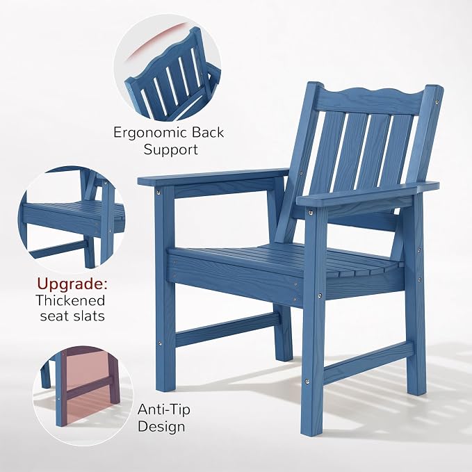 Stoog All-Weather Patio & Garden Chair, Outdoor Dining Chair with Curved Backrest, 400 lbs Support, for Backyard, Garden, Porch, Pool and Deck, Blue