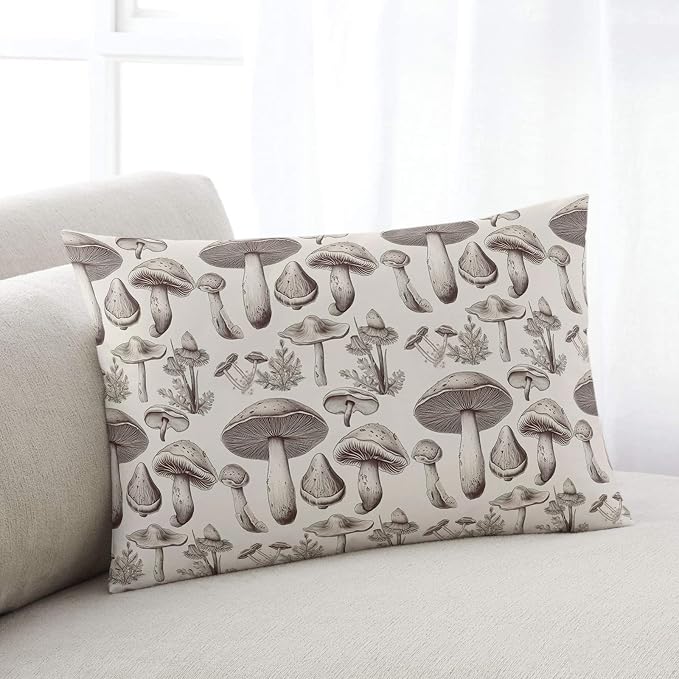 Outdoor Waterproof Throw Pillows Retro Mushroom Vintage Botanical Patio Pillows Pack of 1,Decorative Pillow Covers with Insert,Pillow Cushion Case for Garden Couch Sofa Aesthetic Plant Leaves