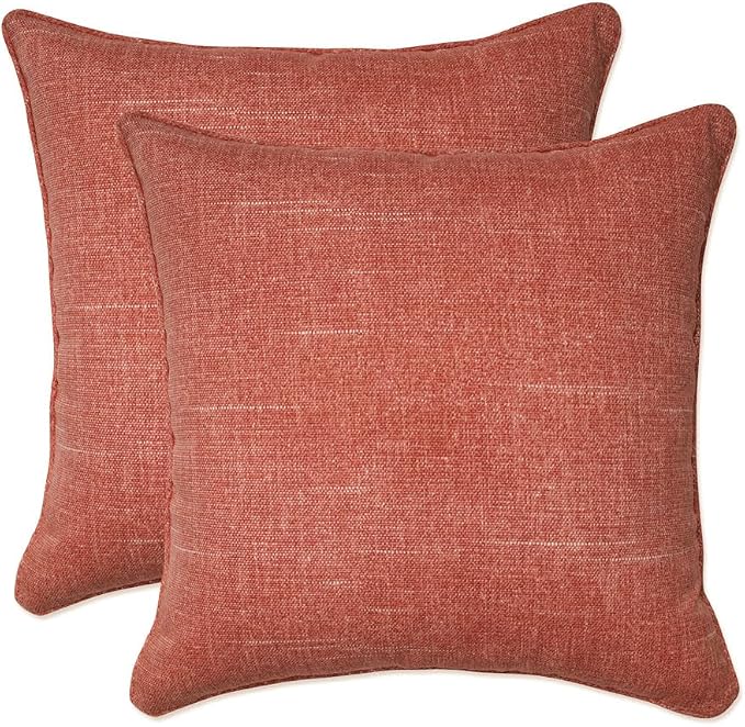 Pillow Perfect Tory Solid Indoor/Outdoor Small Throw Pillow Plush Fill, Weather and Fade Resistant, Small Throw - 16.5" x 16.5", Orange, 2 Count