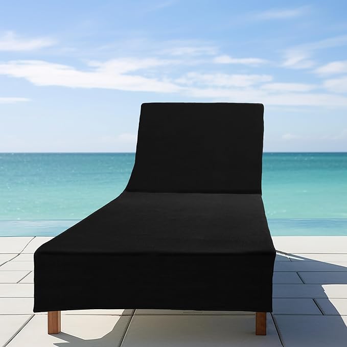 COTTON CRAFT Pool Lounge Chair Cover - 2 Pack Terry Towel Chaise Lounge Chair Cover - 100% Ringspun Cotton - Absorbent Soft Beach Chair Cover - Oversized 32 in W x 82 in Length x 7 in Pocket – Black