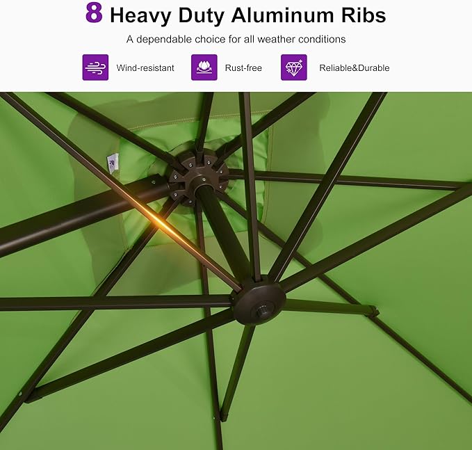 PURPLE LEAF 10' X 10' Patio Cantilever Umbrella Antique Bronze Square Outdoor Umbrella with 360° Rotation and Aluminum Offset Hanging for Garden Backyard Pool, Green