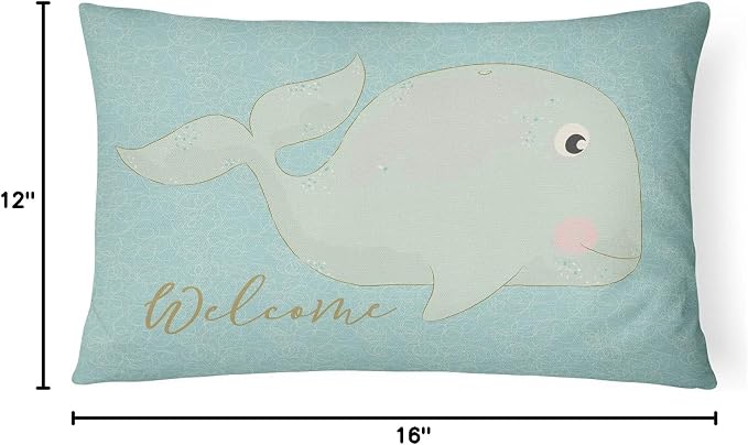 Caroline's Treasures BB8533PW1216 Whale Welcome Canvas Fabric Decorative Pillow Machine Washable, Indoor Outdoor Decorative Pillow for Couch, Bed or Patio, 12HX16W