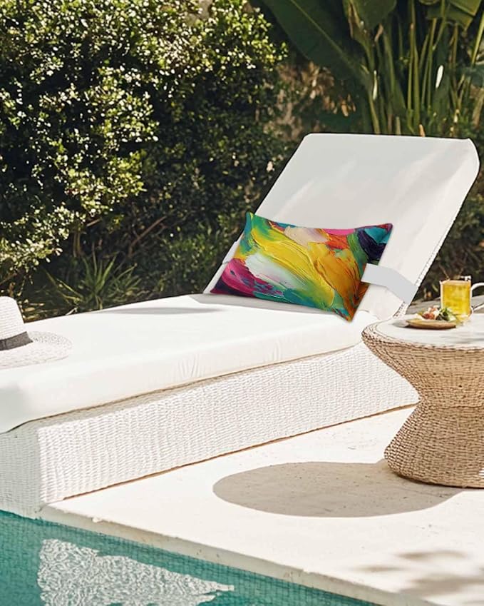 Pack of 4 Colorful Oil Painting Lumbar Pillow Covers, Outdoor Waterproof Throw Pillow Covers Set, Modern Abstract Art Rainbow Color Decorative Cushion Case for Patio Beach, 12x20 Inch