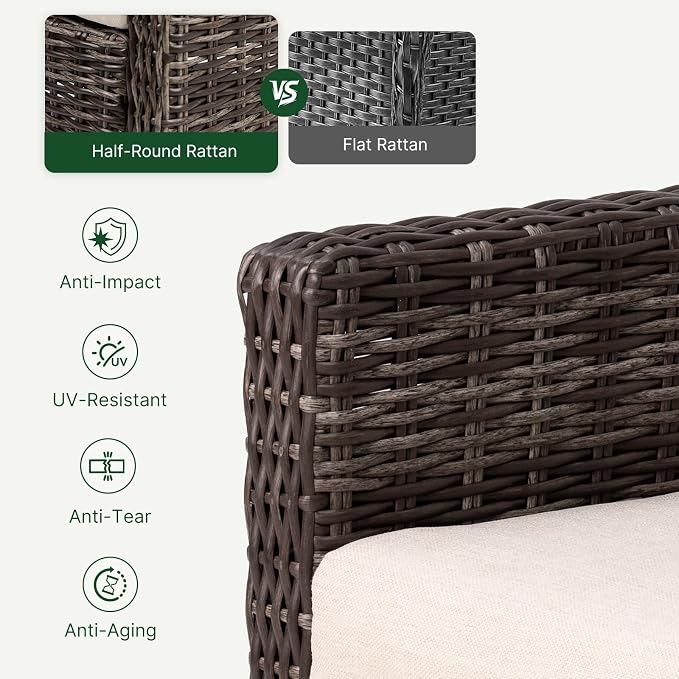 Wicker Patio Conversation Set, Outdoor Patio Furniture Set with Deep Seating, Wide Armrests & Thick Cushions, All-Weather Outdoor Furniture Set for Patio, Porch, Deck & Backyard